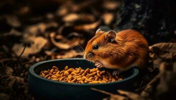 fofo roedor comendo orgânico Comida dentro outono gerado de ai foto