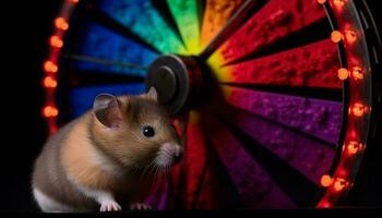 fofo pequeno roedor olhando brincalhão em roda gerado de ai foto