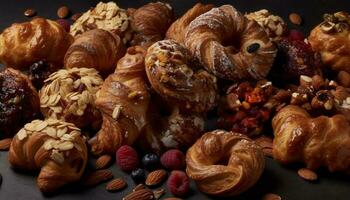 uma prato do gourmet cozido pastelaria, indulgência gerado de ai foto