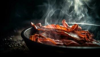 defumado carne de porco, grelhado bacon, uma gourmet refeição gerado de ai foto