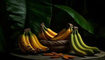 doce maduro banana, fresco a partir de natureza mesa gerado de ai foto