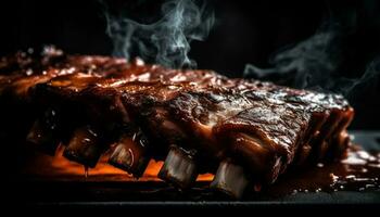 grelhado carne em placa, pronto para comer gerado de ai foto