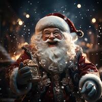 ilustração do uma santa claus com uma Natal fundo, ai gerado foto