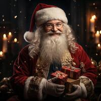 ilustração do uma santa claus com uma Natal fundo, ai gerado foto