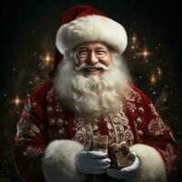 ilustração do uma santa claus com uma Natal fundo, ai gerado foto