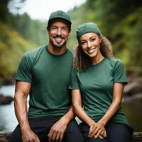 ilustração do uma casal moda retrato com avião camiseta brincar, ai gerado foto