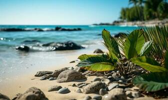 desfocado cena do uma tropical areia de praia. ai gerado foto