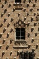 detalhe do a janelas do a histórico casa do a cartuchos construído dentro 1517 de Rodrigo árias de maldonado cavaleiro do a ordem do santiago de compostela dentro salamanca, Espanha foto