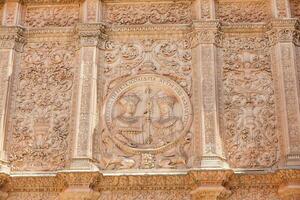 detalhe do a lindo fachada do a histórico construção do a universidade do salamanca foto