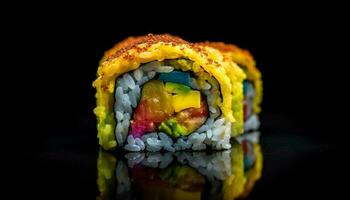 enrolado acima maki Sushi, fresco frutos do mar deleite gerado de ai foto