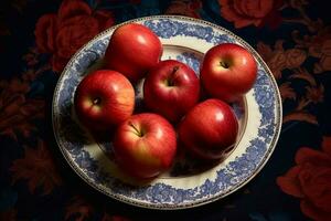 suculento delicioso maçã mentiras em uma lindo placa, ai gerado foto