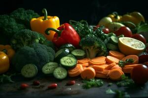 cortar legumes Comida mesa. gerar ai foto