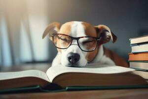 cachorro adormecido leitura. gerar ai foto