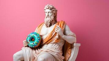 arte escultura do antigo italiano a partir de mármore com uma rosquinha isolado em uma pastel fundo com uma cópia de espaço foto