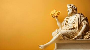 arte escultura do antigo italiano a partir de mármore com francês fritas isolado em pastel fundo com uma cópia de espaço foto