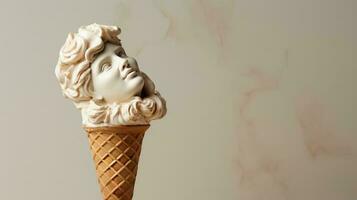 arte escultura do antigo italiano a partir de mármore com a gelo creme cone isolado em uma pastel fundo com uma cópia de espaço foto