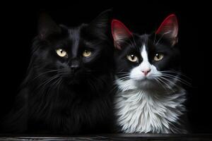 ai generativo dois Preto e branco gatos sentado juntos foto