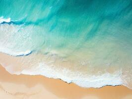 lindo Ariel tiro do uma tropical de praia com wavs quebra em areia - generativo ai foto