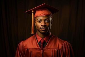 ai generativo jovem graduado com boné em sólido cor fundo sessão de fotos