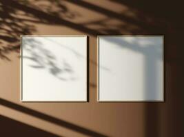 mínimo cenário poster quadro, Armação brincar em a parede com janela sombra e folhas foto