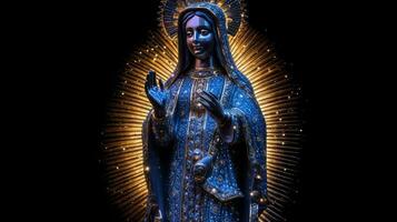 virgen del carmen católico religioso feriado, fêmea estátua contra a noite céu. ai gerado. foto