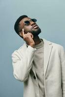 homem Preto estúdio Jaqueta americano modelo americano retrato africano moda à moda estilo foto