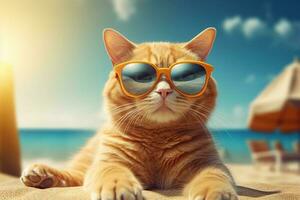 gato com oculos de sol em uma de praia ai gerado foto