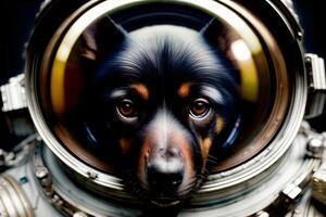 uma fechar acima do uma cachorro dentro uma espaço terno. ai gerado foto