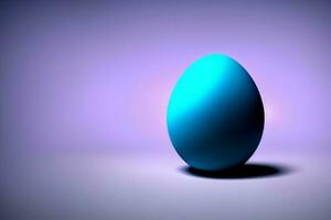 uma azul ovo sentado em topo do uma mesa. ai gerado foto