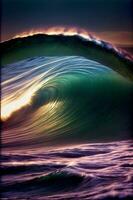 uma cenário do uma ampla onda dentro a oceano. ai gerado foto
