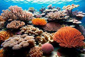 uma coral recife com muitos diferente tipos do corais. ai gerado foto