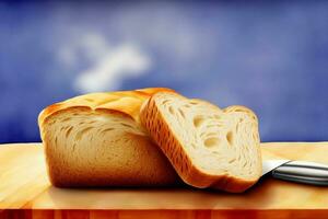 uma pão do pão sentado em topo do uma de madeira mesa. ai gerado foto