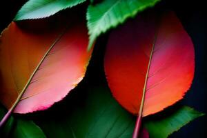 uma fechar acima do três vermelho e verde folhas. ai gerado foto