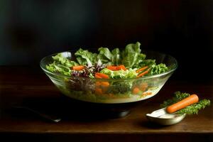 uma tigela do salada com cenouras e alface. ai gerado foto