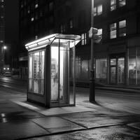 uma realista cenário do uma linha lado de fora uma telefone cabine, em a lateralmente ai generativo foto