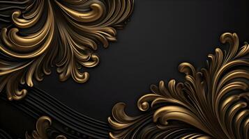 Preto luxo abstrato fundo com linhas e ondas dourado elegante textura pano de fundo generativo ai. foto