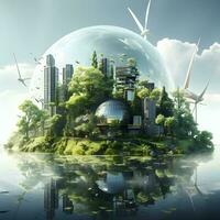 arquitetura eco sustentável meio Ambiente conceito construção com ecologia sustentabilidade generativo ai. foto
