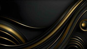 Preto luxo abstrato fundo com linhas e ondas dourado elegante textura pano de fundo generativo ai. foto