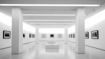 ai generativo uma minimalista arte galeria hospedagem a exibição, contemporâneo arte, galeria, exibição foto