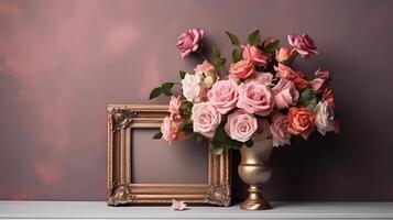 ai generativo esvaziar foto quadro, Armação com flores