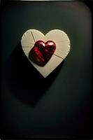 uma coração em forma objeto sentado em topo do uma peça do papel. ai gerado foto