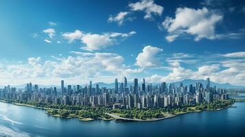 cidade panorama com arranha-céu edifícios, luz do dia fez de ai gerado foto