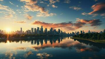 cidade panorama com arranha-céu edifícios, luz do dia fez de ai gerado foto