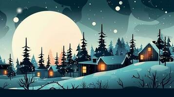 inverno, festivo, Natal fundo. dentro uma caprichoso vintage ilustração, uma alegre cena desdobrado às casa em uma mágico inverno noite, com flocos de neve rodopiando dentro a ar com ai generativo foto