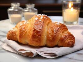 fotografia do francês croissant em a branco mármore mesa ai gerado foto