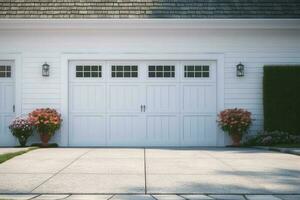 branco garagem porta com uma entrada de automóveis dentro frente. generativo ai foto