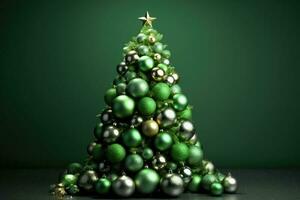 Natal abstrato árvore decorado com verde bolas. generativo ai foto