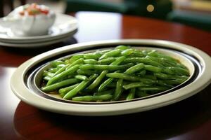 verde feijões em a mesa. generativo ai foto