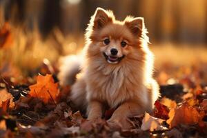 fofa cachorro sentado em Relva dentro parque. generativo ai foto