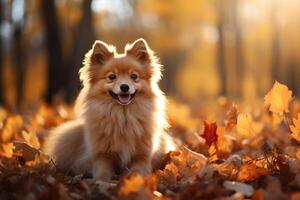 fofa cachorro sentado em Relva dentro parque. generativo ai foto